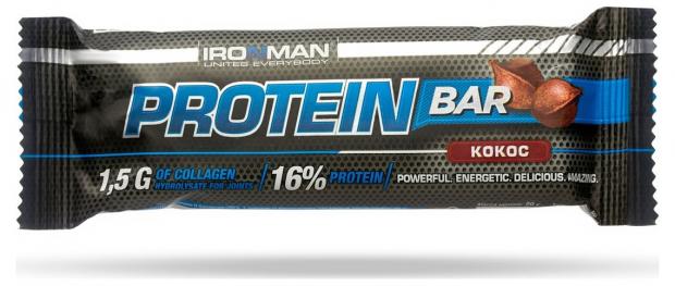 

Батончик протеиновый IronMan Protein Bar с коллагеном Кокос, 50 г