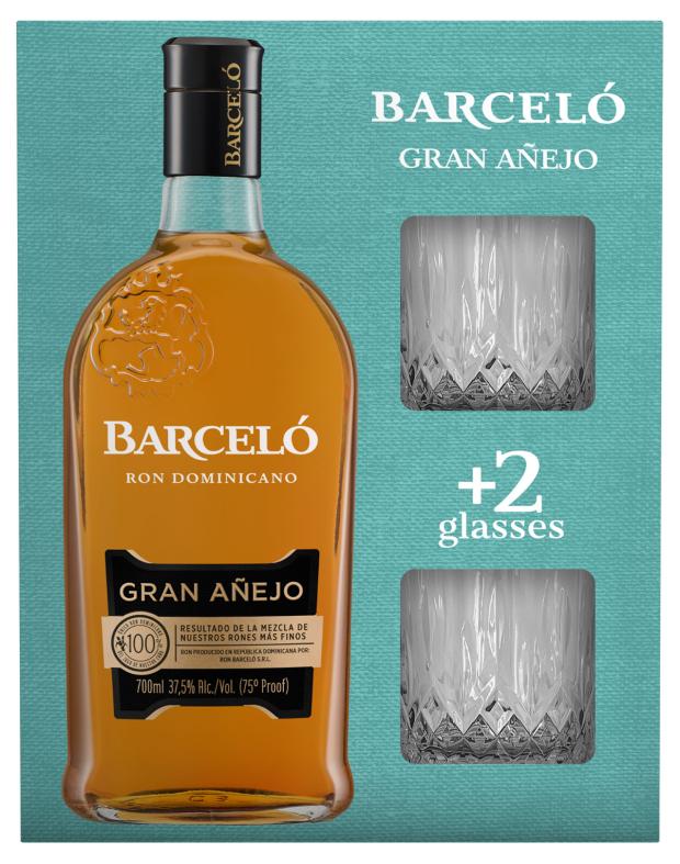 Ром Barcelo Gran Anejo Россия, 0,7 л + 2 стакана