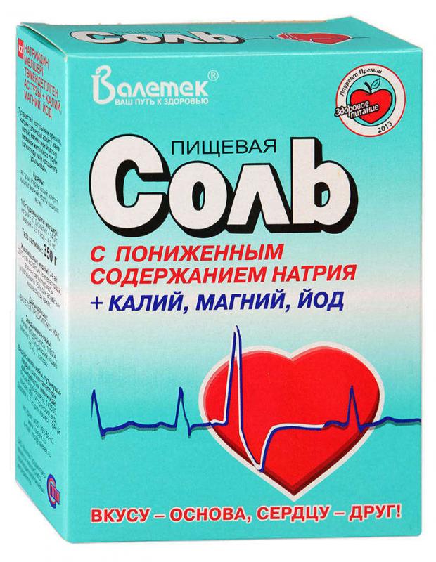 

Соль пищевая «Валетек» с пониженным содержанием натрия + калий магний йод, 350 г