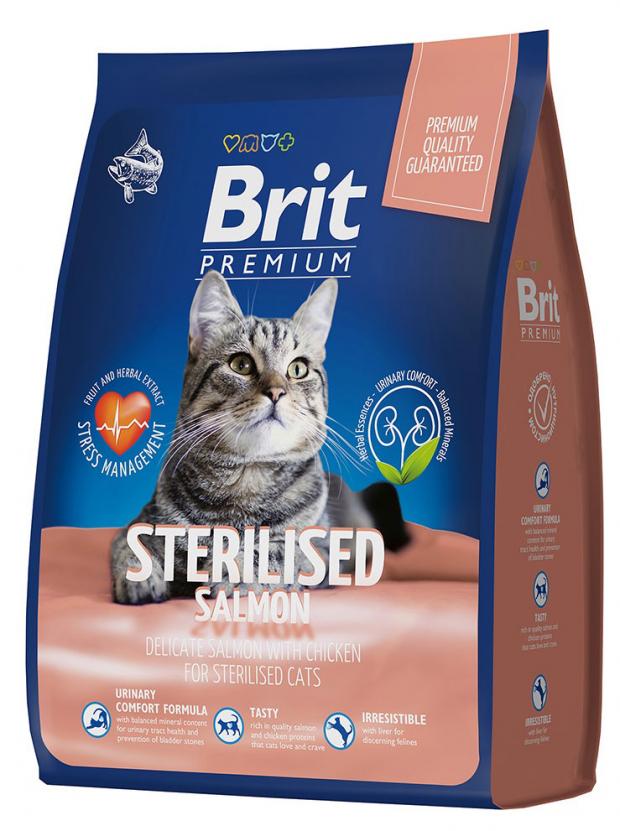 Сухой Сухой корм для кошек Brit Premium лосось курица, 2 кг whiskas полнорационный сухой корм для кошек подушечки с паштетом обед с лососем