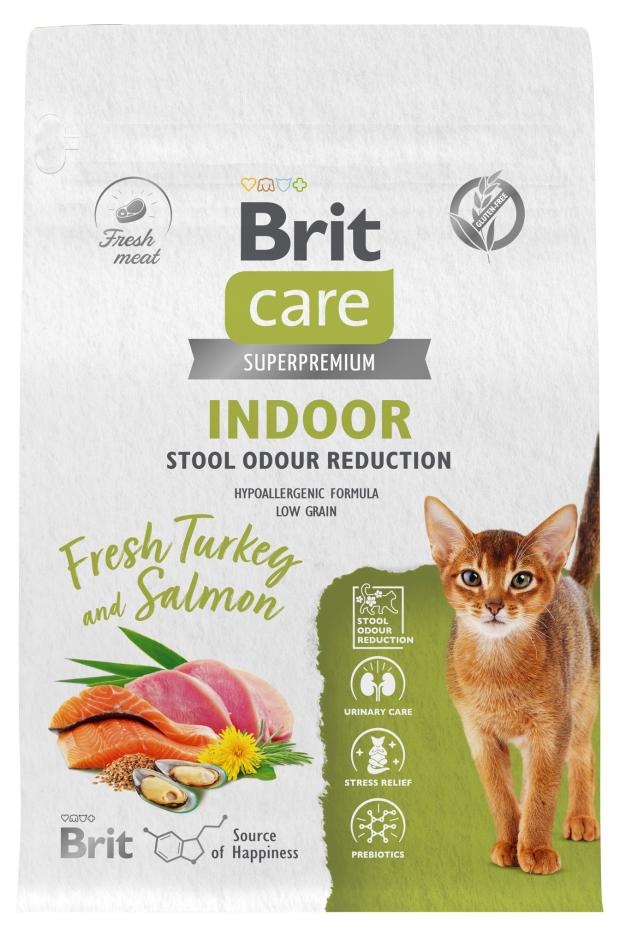 

Сухой Сухой корм для взрослых кошек Brit Care с индейкой и лососем Cat Indoor Stool Odour Reduction, 400 г