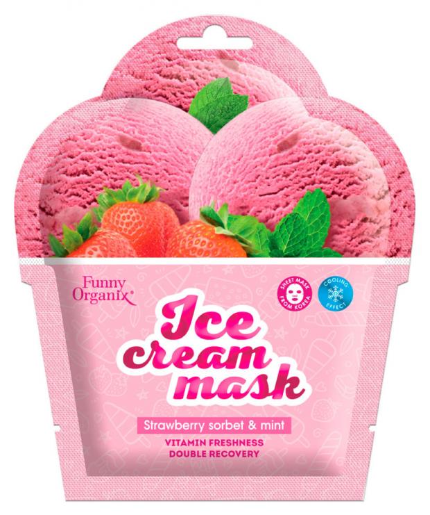 Маска для лица Funny Organix Охлаждающая STRAWBERRY SORBET & MINT, 22 г