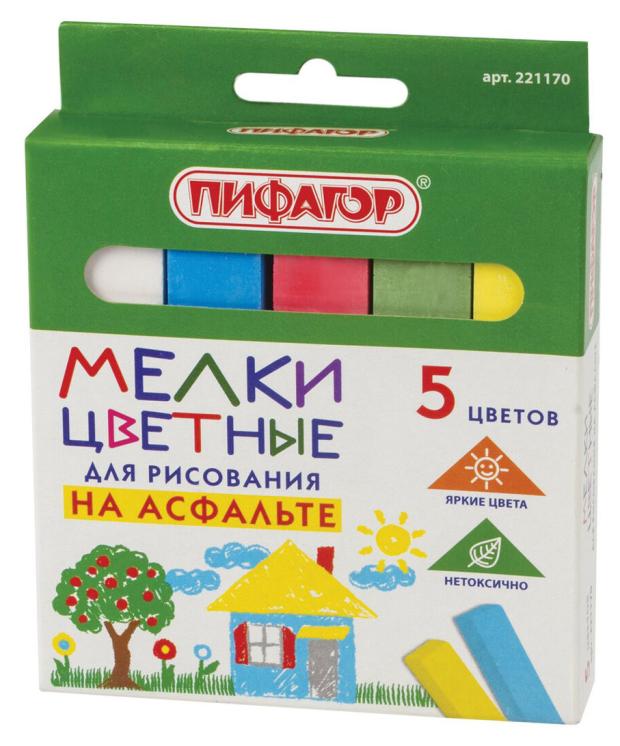

Мел цветной Пифагор для рисования на асфальте, 5 цветов