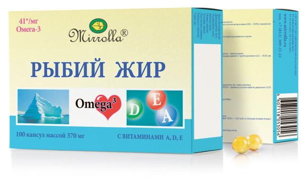 

Рыбий жир Мирролла с витаминами А Д Е капсулы 370 мл, 100 шт