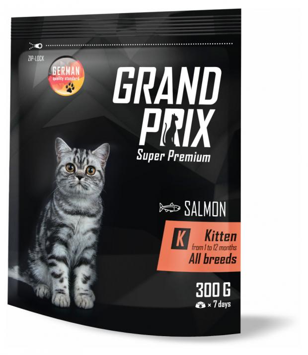 Сухой Сухой корм для котят GRAND PRIX Kitten с лососем 0.3 кг grand prix корм grand prix полнорационный сбалансированный для взрослых кошек всех пород с лососем и рисом 1 5 кг