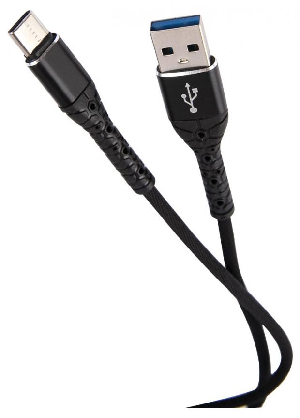 Дата-кабель mObility USB Type-C, 3А, тканевая оплетка, черный
