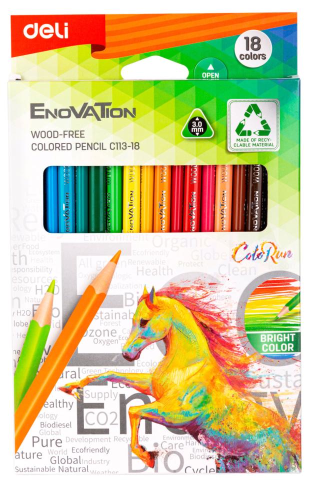 Карандаши цветные Deli EC113-18 Enovation трехгранные, 18 цветов