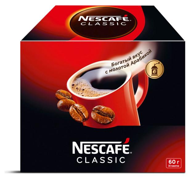 Кофе растворимый Nescafe Classic с добавлением молотого кофе, 30x2 г