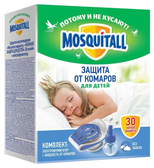 Комплект средств от комаров детский Mosquitall Нежная защита электрофумигатор и жидкость 30 ночей, 30 мл