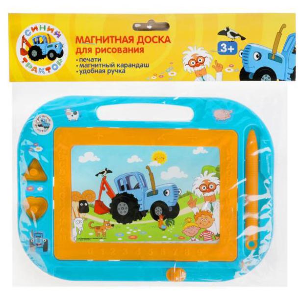

Доска для рисования Играем вместе Синий трактор магнитная, 2 штампа