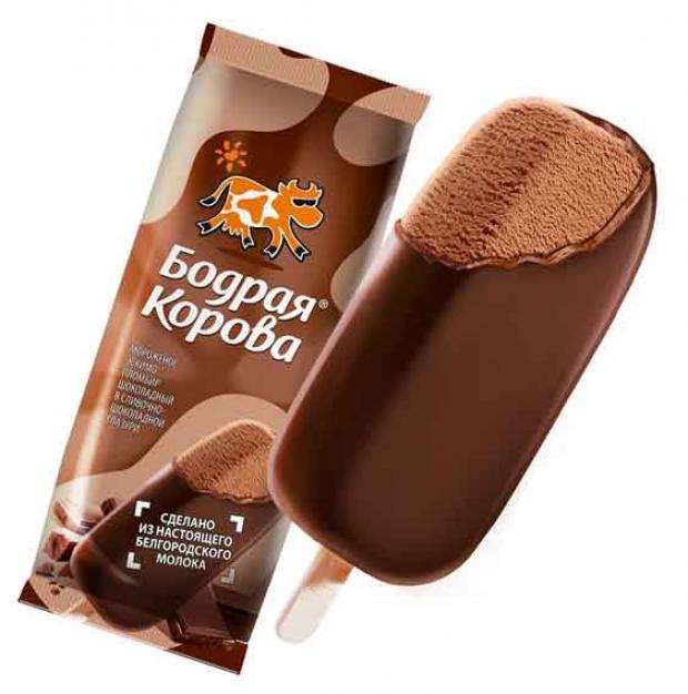 Мороженое Бодрая корова эскимо пломбир в шоколадной глазури 12% БЗМЖ, 75 г
