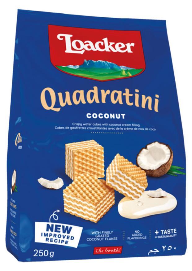 вафли loacker cremkakao 90 г Вафли LOACKER Квадратини кокос, 250 г