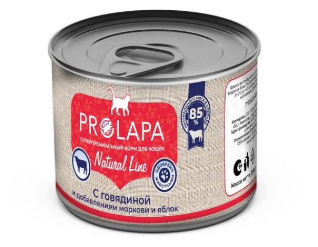 

Влажный корм для кошек Prolapa Natural Line с говядиной, морковью и яблоками, 200 г