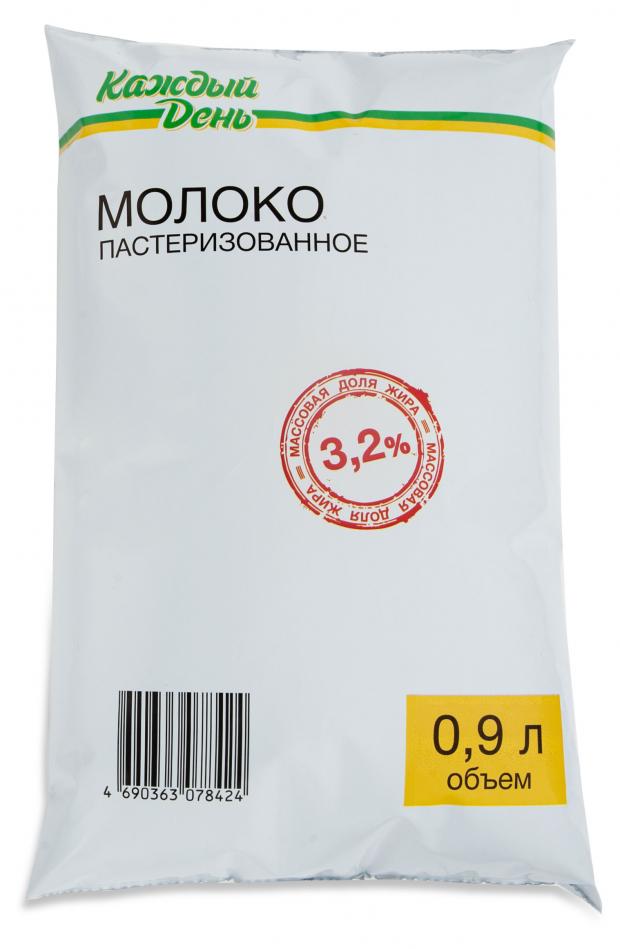 Молоко пастеризованное Каждый день питьевое 3,2% БЗМЖ, 900 мл