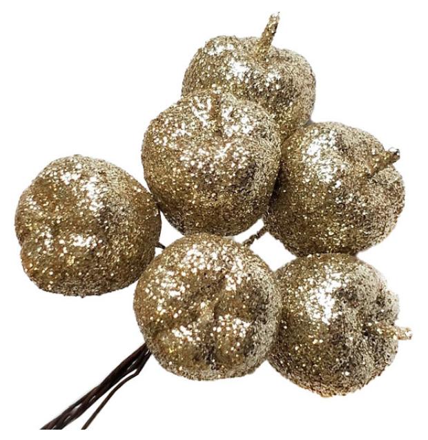 

Набор яблок Азалия Декор с блестками на вставках D3xL12см шампань, 6 шт