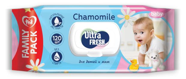 Влажные салфетки для детей и мам Ultra Fresh Baby с клапаном, 120 шт