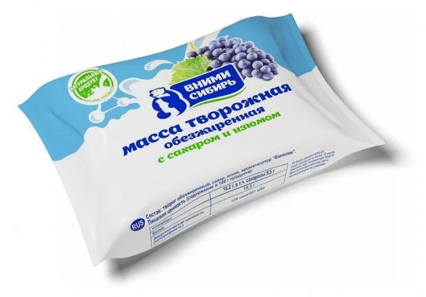 Масса творожная Вними Сибирь обезжиренная с изюмом БЗМЖ, 200 г