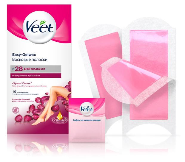 

Восковые полоски Veet с ароматом бархатной розы и эфирными маслами, 10 шт