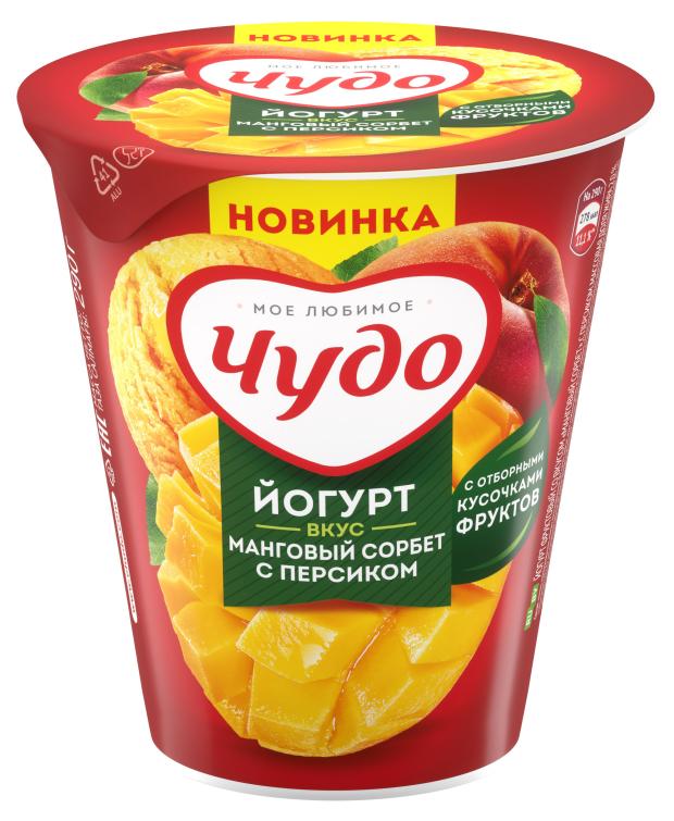 

Йогурт фруктовый Чудо манговый сорбет с персиком 2% 290 г