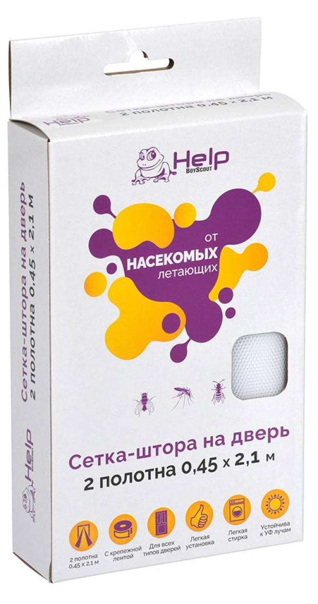 

Сетка-штора на дверь Help Противомоскитная с магнитами и крепежом 45х210 см, 2 шт