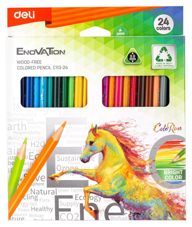 

Карандаши цветные Deli EC113-24 Enovation трехгранные, 24 цвета