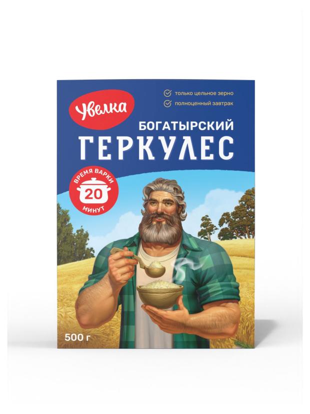 Хлопья овсяные Увелка Геркулес Богатырский 20 минут, 500 г