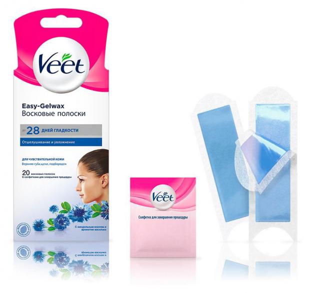

Восковые полоски Veet для чувствительной кожи лица, 20 шт