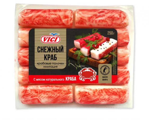 Крабовые палочки VICI с мясом натурального краба, 250 г крабовые палочки vici крабок 200 г