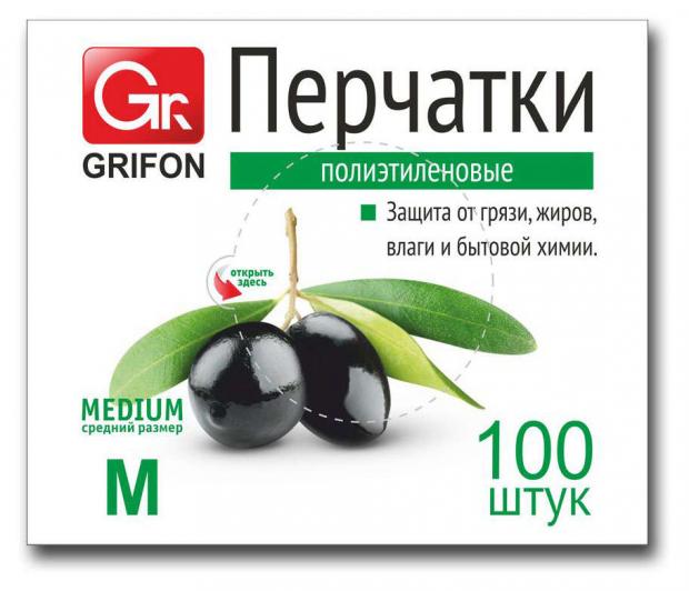 

Перчатки полиэтиленовые Grifon для защиты рук размер M, 100 шт