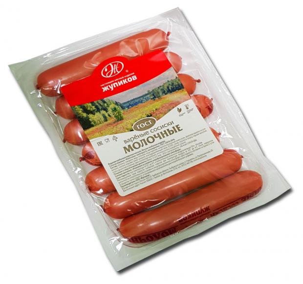 Сосиски Настоящие мясные изделия Жупиков Молочные (0,5-1 кг), 1 упаковка ~0,5 кг