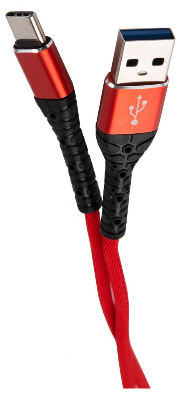 

Дата-кабель mObility USB – Type-C, 3А, тканевая оплетка, красный