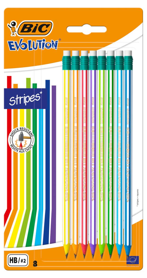 Карандаш BIC Evolution Stripes c ластиком, 8 шт