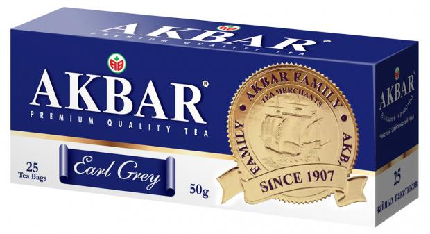 

Чай черный AKBAR Earl Gray с бергамотом в пакетиках, 25х2 г