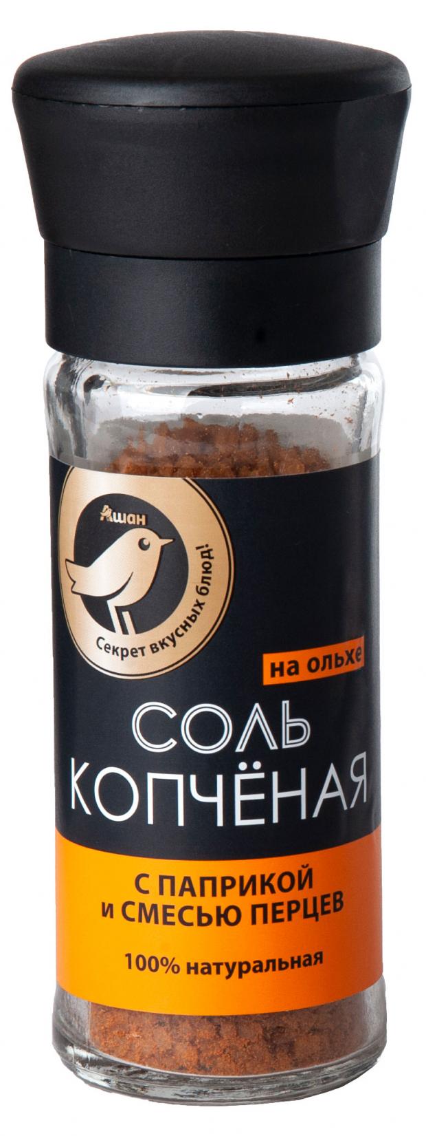 

Соль копченая АШАН Золотая птица с паприкой и смесью перцев мельница, 90 г