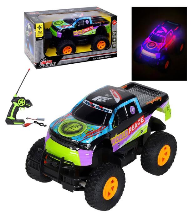 

Монстр-трак на радиоуправлении AUTODRIVE с 3D подсветкой корпуса, М1:16, 4 канала