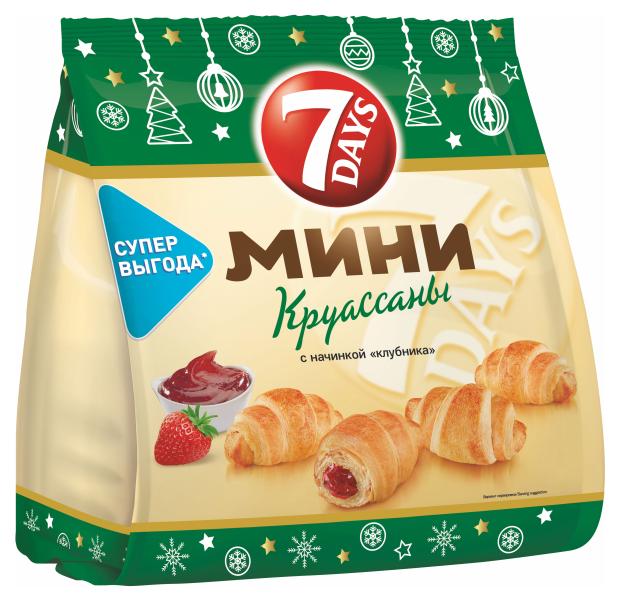 Мини-круассаны 7Days с клубничной начинкой, 300 г пончик ашан с клубничной начинкой 4х70 г