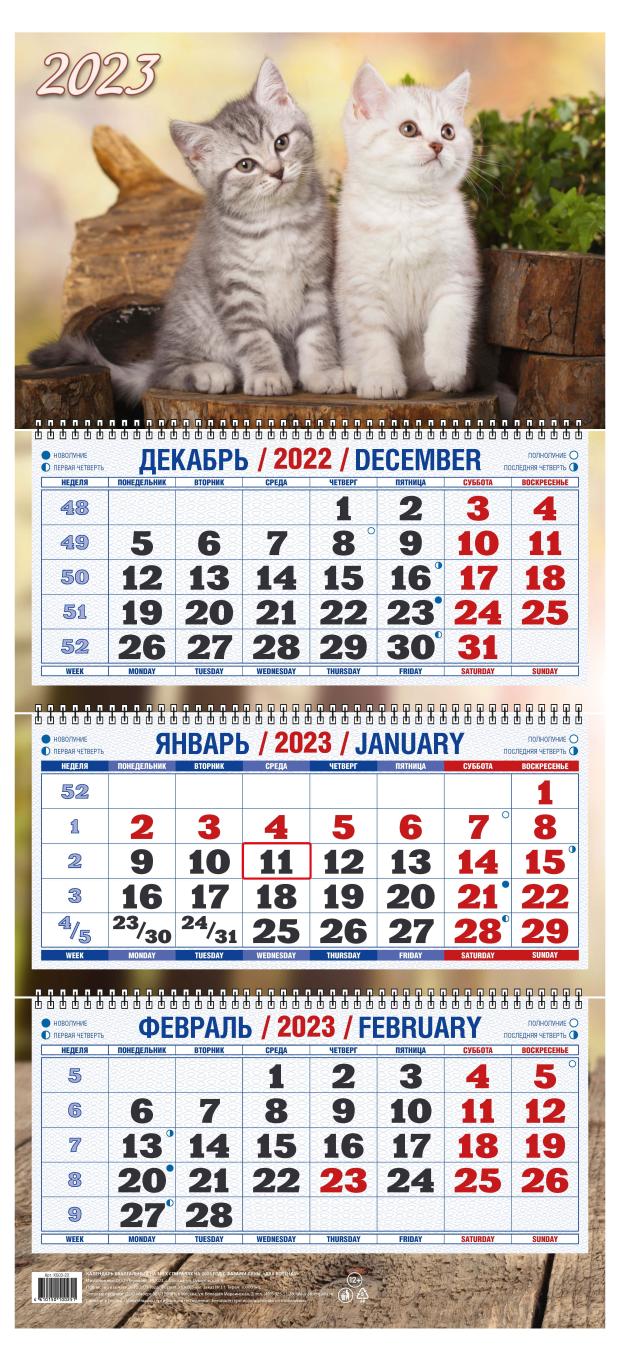 

Календарь настенный 2023 Терем Два котенка, 310х680 мм