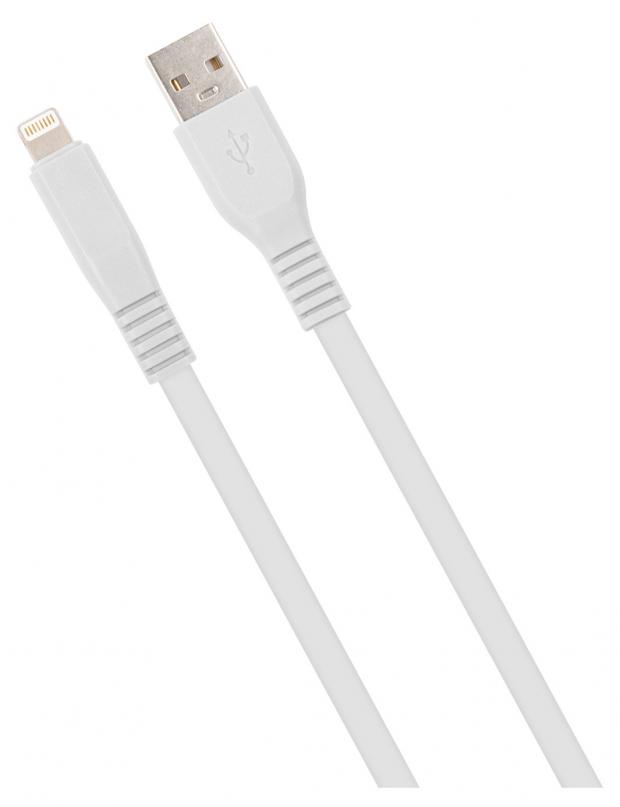 Дата-кабель mObility USB-LIGHTNING (8 PIN) 3А плоский белый, 2 м