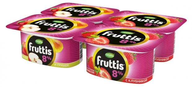 Йогуртный продукт Campina Fruttis клубника/яблоко-груша 8% БЗМЖ, 115 г