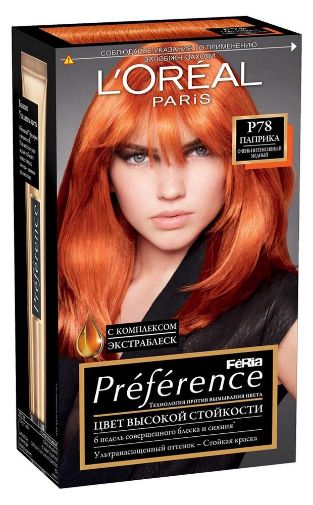 

Краска для волос L'Oreal Paris Preference Feria очень интенсивный медный тон P78, 174 мл