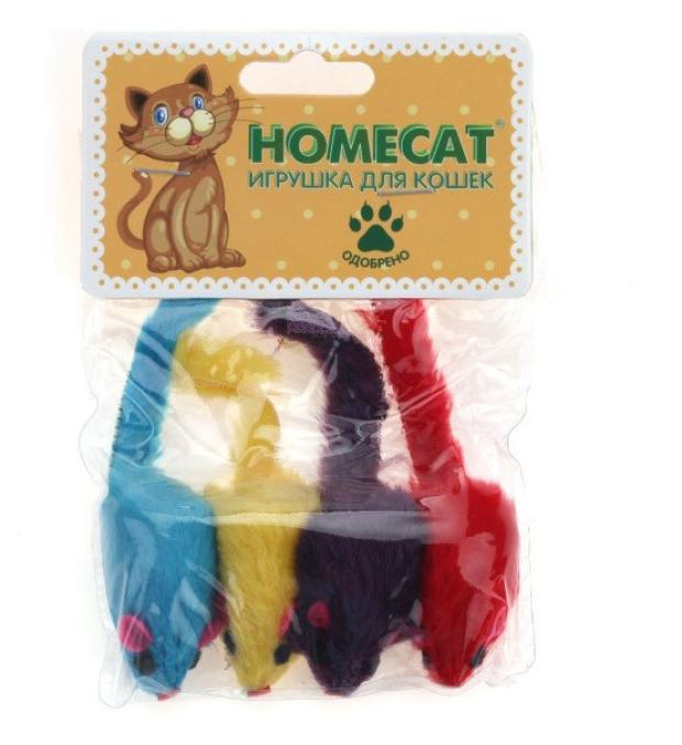 

Игрушка для кошек HOMECAT Мышки плюшевые цветные гремящие 5 см, 4 шт