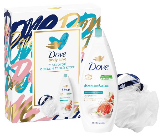 

Подарочный набор Dove Коллекция нежное очищение 2023, гель для душа 250 мл + мочалка