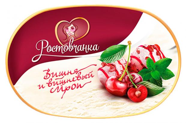 Мороженое пломбир Ростовчанка ванильный с вишневым наполнителем в лотке, 450 г