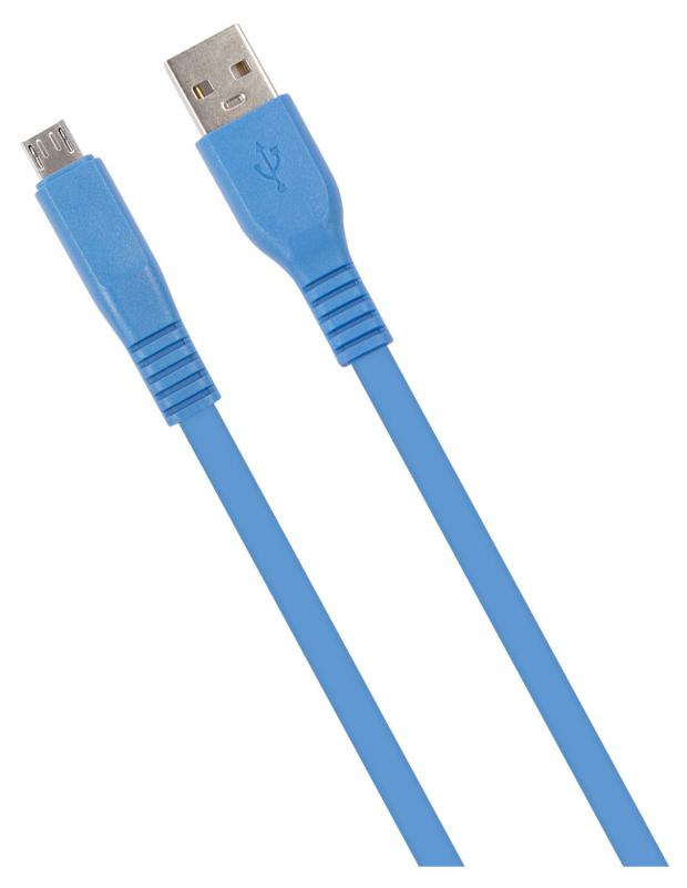 Дата-кабель mObility USB-micro USB 3А плоский синий, 2 м