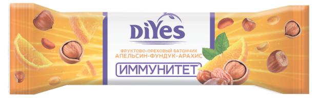 

Батончик фруктово-ореховый DiYes Апельсин-фундук-арахис с молочным шоколадом и витамином С, 40 г