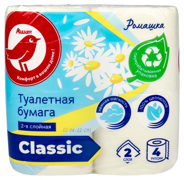 

Бумага туалетная АШАН Красная птица многослойная с ароматом ромашки, 2 слоя, 4 рулона