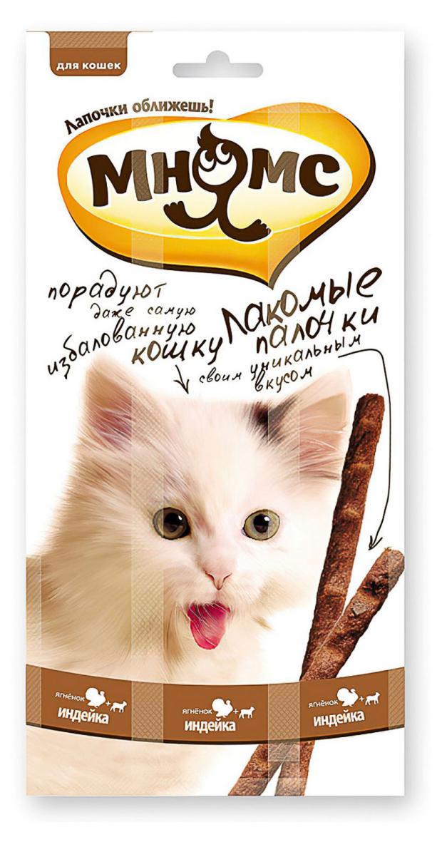 

Лакомство для кошек «Мнямс» лакомые палочки 13,5 см с индейкой и ягненком, 15 г