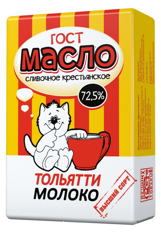 Масло сливочное Тольяттимолоко Крестьянское ГОСТ 72,5% БЗМЖ, 180 г