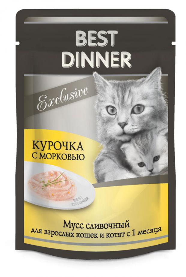 

Корм для котят Best Dinner Exclusive Мусс сливочный Курочка с морковью с 1 месяца, 85 г