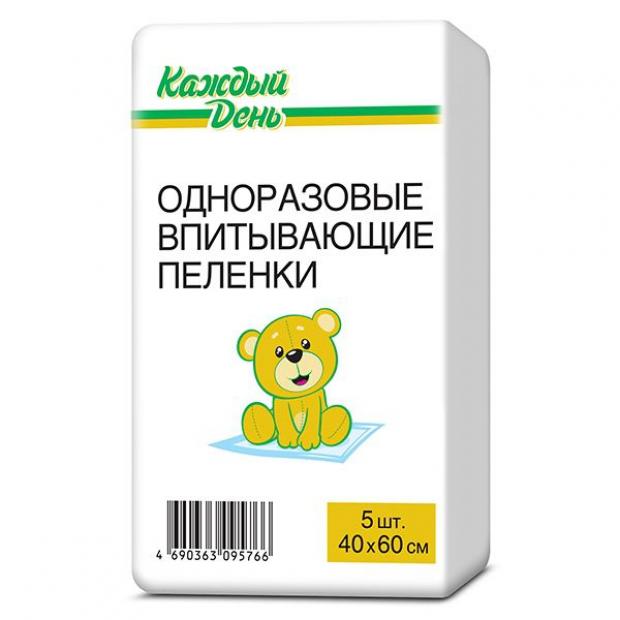 

Пеленки детские «Каждый день» впитывающие 60x40 см с рождения, 5 шт